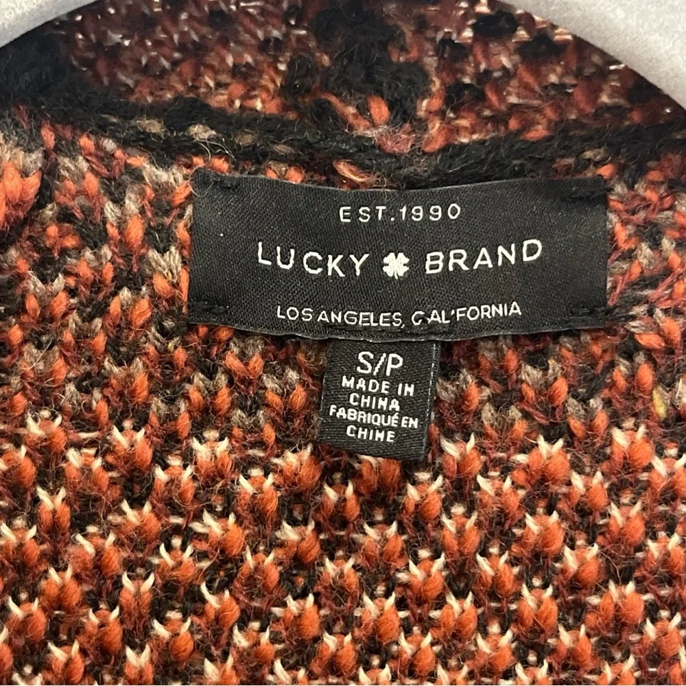 Lucky Brand Cardigan Women's Aztec Wool Blend Open‎ Front Knit Sweater Sz Small